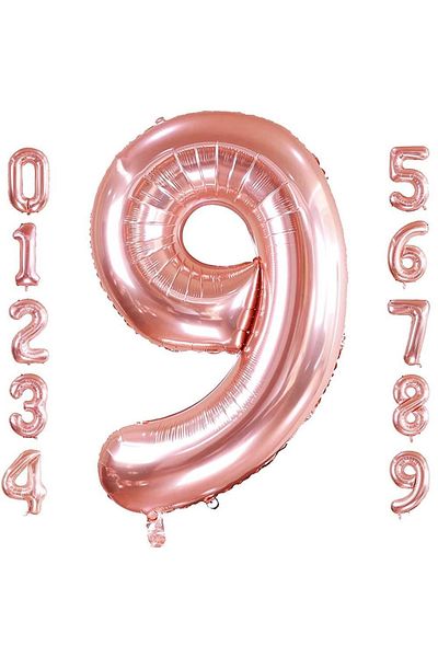 Patladı Gitti 9 Nine Number Rose Gold Foil Balloon 32-34" Inc 82 Cm