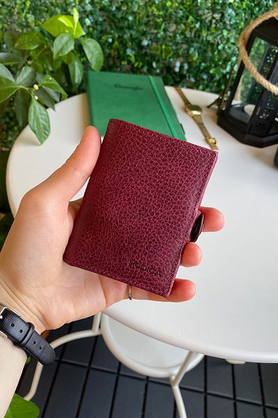 Modica Montana - Genuine Leather Minimalist Foldable Claret Red Wallet, 6 Card Compartments, Coin Compartment