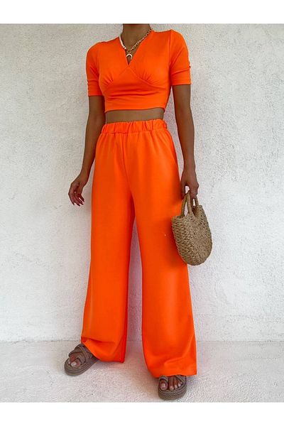dükkan10butika Orange Women's Blouse and Comfortable Pants Set