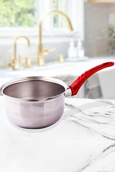 Genel Markalar Paslanmaz Çelik Büyük Boy Sütlük Cezve Kırmızı Saplı 17 Cm