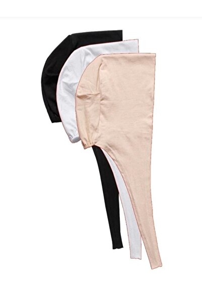 S&S Giyim Skin White Black Hijab Bonnet 3-Piece Plain Bonnet