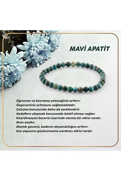 OSMANLI DEĞERLİ TAŞ Sertifikalı Mavi Apatit Doğal Taş Bileklik 6mm B094