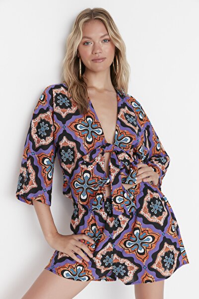 Trendyol Collection Colorful Printed Blue Beach Suit - Tbess22Au0086