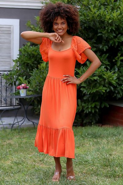 Chiccy Kleid - Orange - Gerüschter Saum