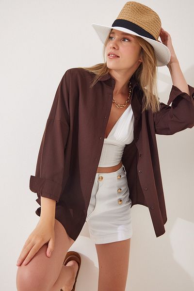 Happiness İstanbul Női barna Oversize hosszú alaping DD00842