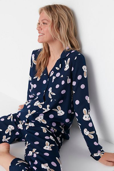 Trendyol Collection Pyjama - Dunkelblau - Mit Slogan