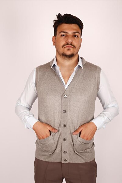 MODA Vestă tricotată gri din lână subțire pentru bărbați