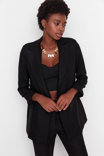 Trendyol Collection Черно голямо сако с тъкана подплата TWOAW23CE00033