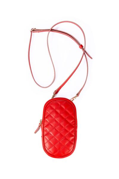 Leather Paper Kırmızı Kapitone Desenli Askılı Deri Mini Çanta