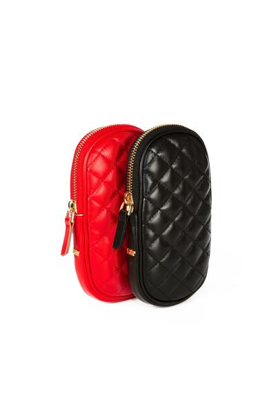 Leather Paper Kırmızı Kapitone Desenli Askılı Deri Mini Çanta