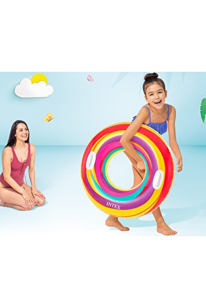 Intex Gökkuşağı Desenli Tutamaçlı Simit 9+yaş 61x36cm