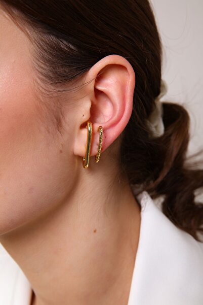 AURRARİ Kadın 2' Li Burgu & Gold Cuff