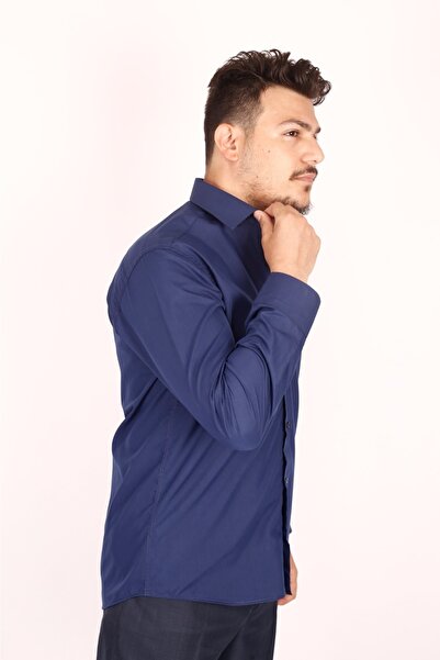MODA Men's Long Sleeve Navy Blue Classic Cut Shirt