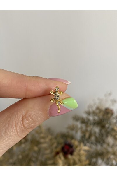 ACCESSORIES WORLD Zirkon Taşlı Kertenkele Model Gold Renk Cerrahi Çelik Tragu...
