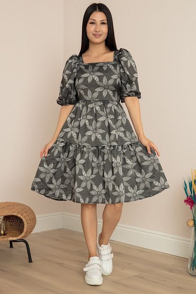 PULLIMM 13378 Watermelon Sleeve Square Collar Gimped Dress