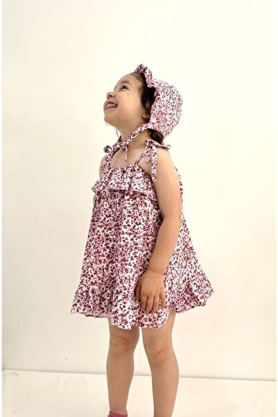 Bebeu Country Model Kız Bebek Çocuk Elbise Şapka Ikili Set