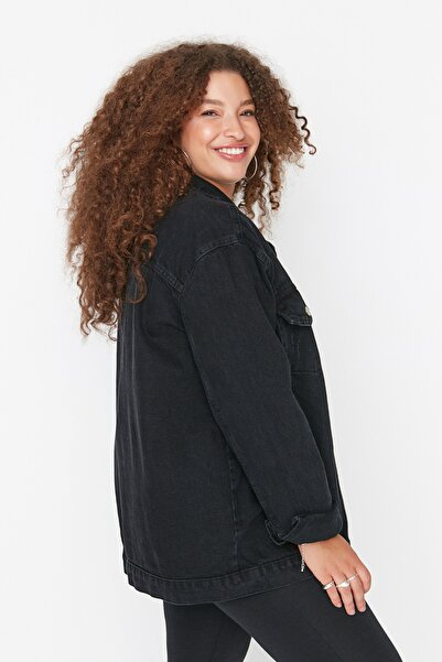 Trendyol Curve Антрацит Oversize/Широкий крій Джинсова куртка з кишенями TBBSS22YE00000