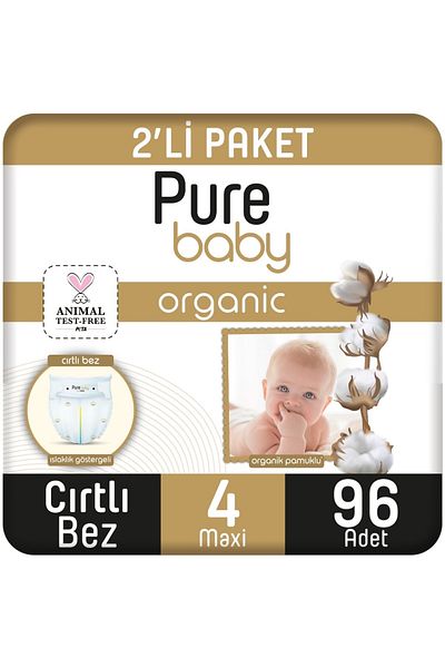 Pure Baby قماش فيلكرو من القطن العضوي 2 عبوة مقاس 4 ماكسي 96 قطعة