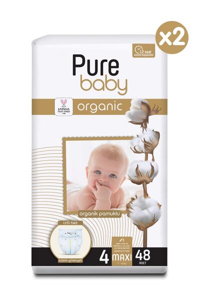 Pure Baby قماش فيلكرو من القطن العضوي 2 عبوة مقاس 4 ماكسي 96 قطعة