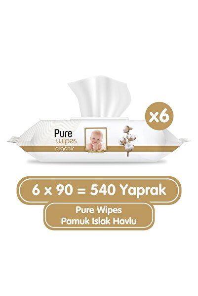 Pure Baby Wipes Pamuklu Organic Islak Mendil 90' lı 6 Paket 540 Yaprak
