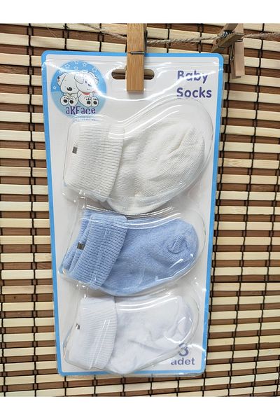 Akface 100% Cotton Plain 3-Piece Male Newborn Baby Socks 0-6 Months