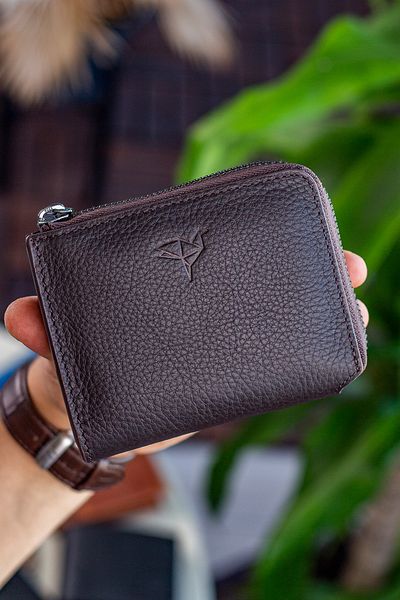 Garbalia Πορτοφόλι Unisex από γνήσιο δέρμα Leeds με καφέ φερμουάρ