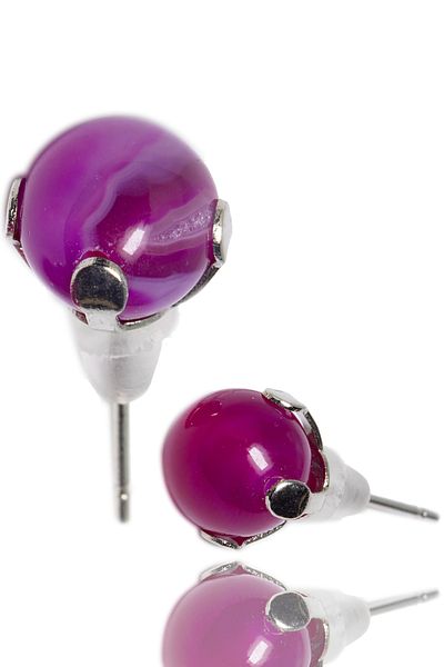Tesbih Atölyesi Certified Natural Pink Agate Stone Dot Natural Stone Earrings