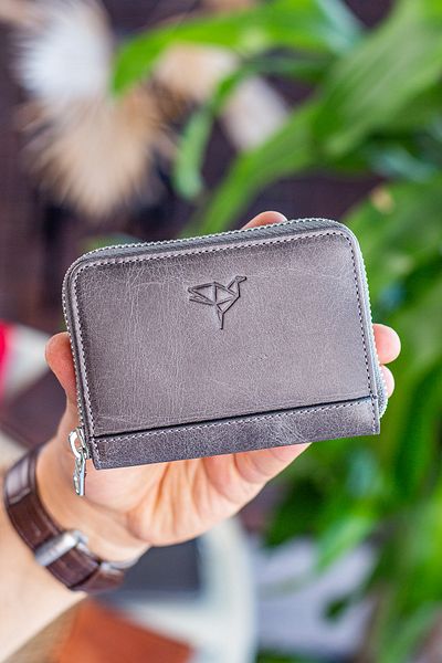 Garbalia Sydney Genuine Leather Zippered Unisex Crazy Gray Wallet with Coin Compartment