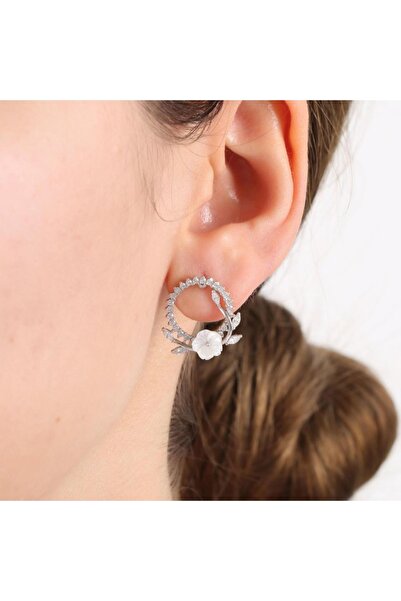 Mia Vento Pırlanta Montür Işıltılı Manolya Çiçeği Tacı Flowers Gümüş Küpe