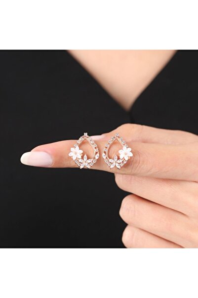 Mia Vento Manolya Çiçeği Işıltı Damlası Rose Renk Flowers Gümüş Küpe