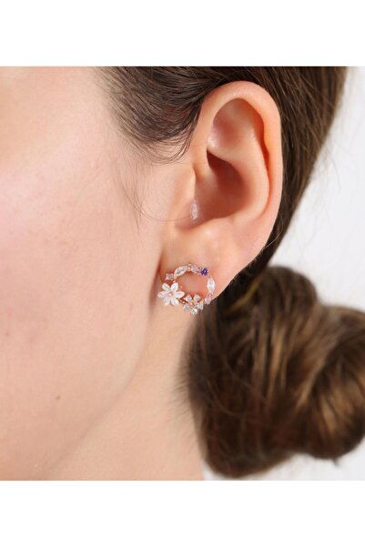 Mia Vento Bahar Bahçesi Manolya Çiçeği Rose Renk Flowers Gümüş Küpe