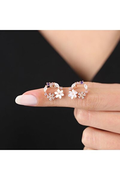 Mia Vento Bahar Bahçesi Manolya Çiçeği Rose Renk Flowers Gümüş Küpe