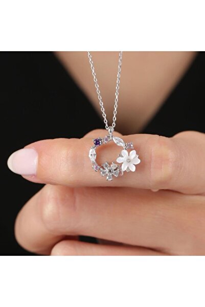 Mia Vento Bahar Bahçesi Manolya Çiçeği Flowers Gümüş Kolye