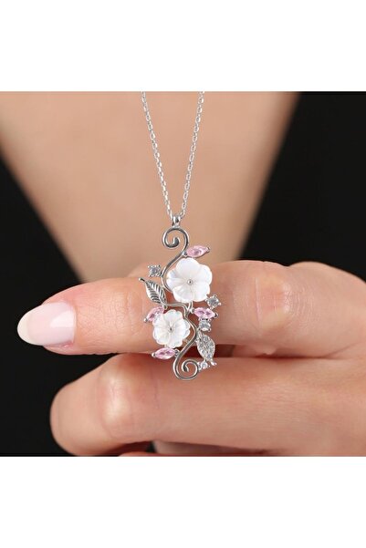 Mia Vento Pink Taşlı Manolya Çiçeği Sevgi Bahçesi Flowers Gümüş Kolye