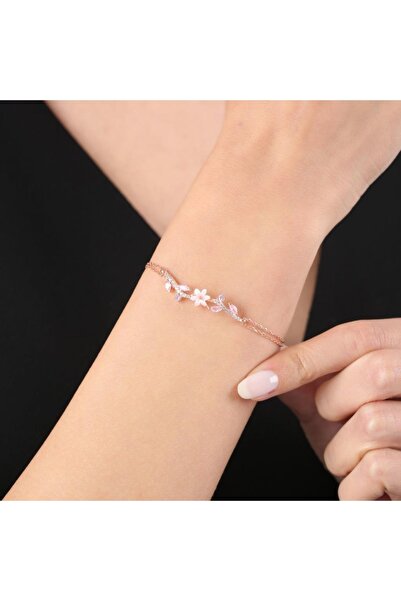 Mia Vento Taşlı Manolya Çiçeği Rose Gümüş Bileklik