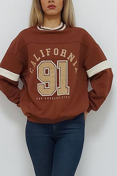 Bkmc Hanorac oversize cu blană în interior cu guler de colegiu imprimat California