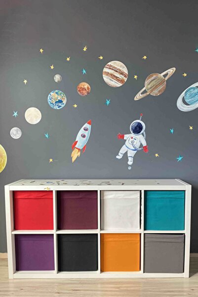 TUGİBU Astronaut And Planets Kids Room Mural Wall Sticker