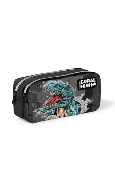 Coral High Model de dinozaur - Set de 3 ghiozdane cu trei compartimente și suport pentru stilou termos din oțel