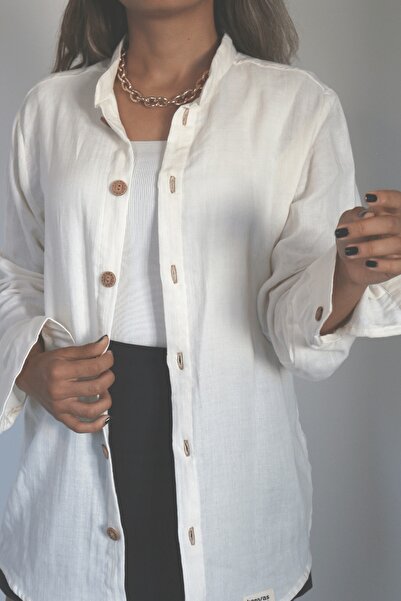 kanvas Kadın Müslin Gömlek Krem