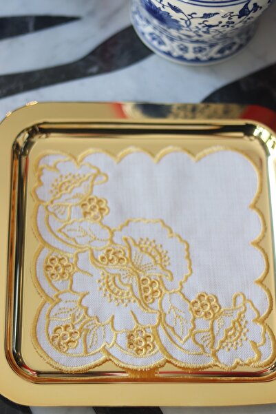 EKKE HOME Beyaz Iş Sarı Kokteyl Peçetesi Tekli