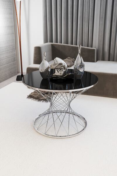 KASGER Siyah Cam Hasır Kum Saati Orta Sehpa