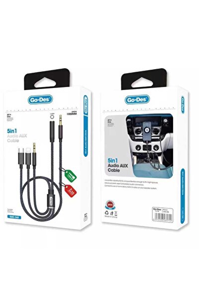 Go-Des Go Des Gac-368 5 In 1 Aux Audio Ses Kablosu Tak-çalıştır - 3.5mm (erkek/dişi) & Type-c & Lightning