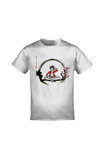 Orijin Tekstil Λευκό μπλουζάκι One Piece Monkey D. Luffy Tree με στάμπα Unisex