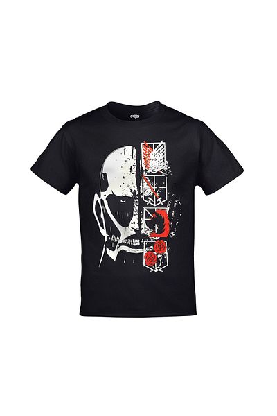 Orijin Tekstil Attack On Titan Shingeki No Kyojin Giant και λογότυπα τυπωμένο Unisex μαύρο μπλουζάκι