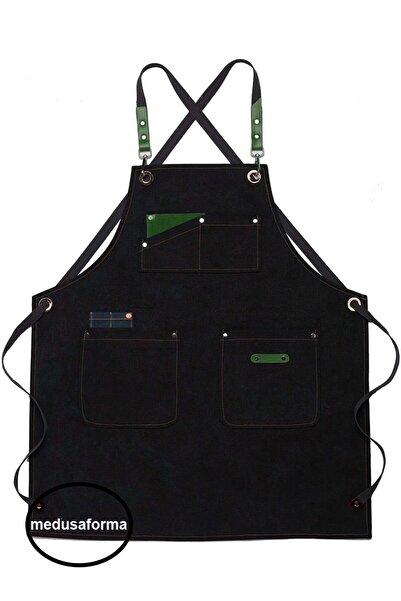medusaforma مريلة باريستا مع جيوب جلدية متقاطعة، مقهى ماستر شيف نادل الشيف كو...