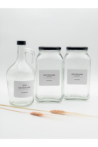 zezedesing Διακοσμητικό γυάλινο βάζο 3lt (απορρυπαντικό Λευκά χρώματα / Μαύρο καπάκι μπουκαλιού υγρού απορρυπαντικού)