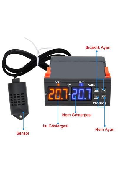 Genel Markalar -3028 Isı Ve Nem Termostatı Çift Ekran 220v Isıtıcı Soğutucu K...