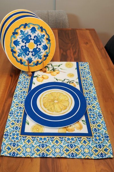Viemso Limon Desenli Özel Tasarım Runner 6'lı Supla Set