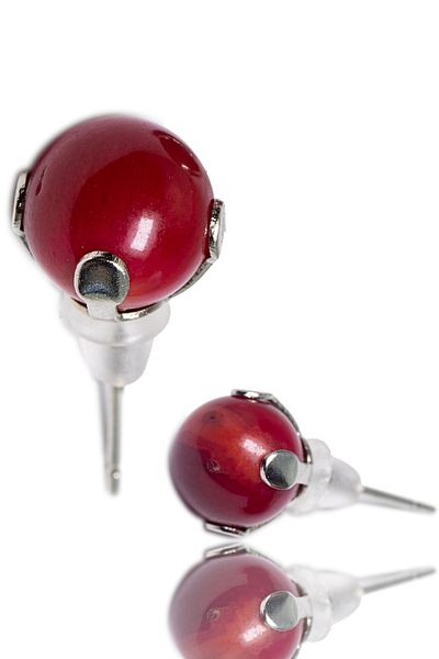 Tesbih Atölyesi Certified Natural Red Coral Stone Dot Natural Stone Earrings
