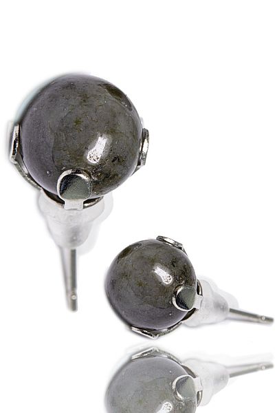 Tesbih Atölyesi Certified Natural Labradorite Stone Dot Natural Stone Earring - Blue Reflective
